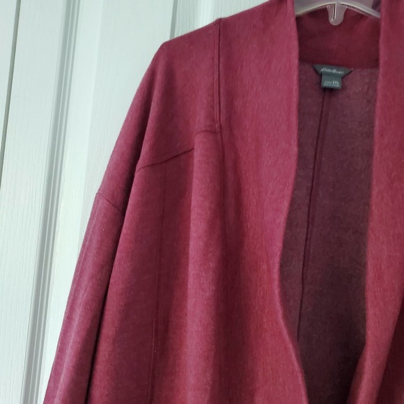 Eddie Bauer Camp Fleece Cardigan 2X Burgundy Soft Open Cozy Layering Casual Long - Picture 5 of 15